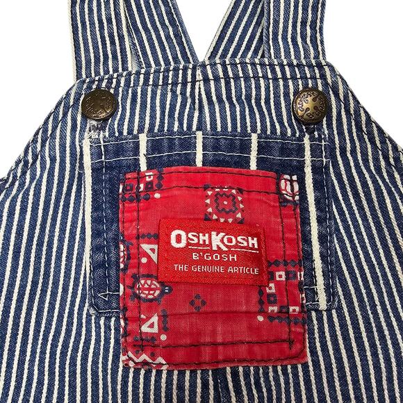 Vintage OshKosh B'Gosh Hickory Stripe 90s Railroad Engineer Overalls 3-6 Months - Picture 2 of 7